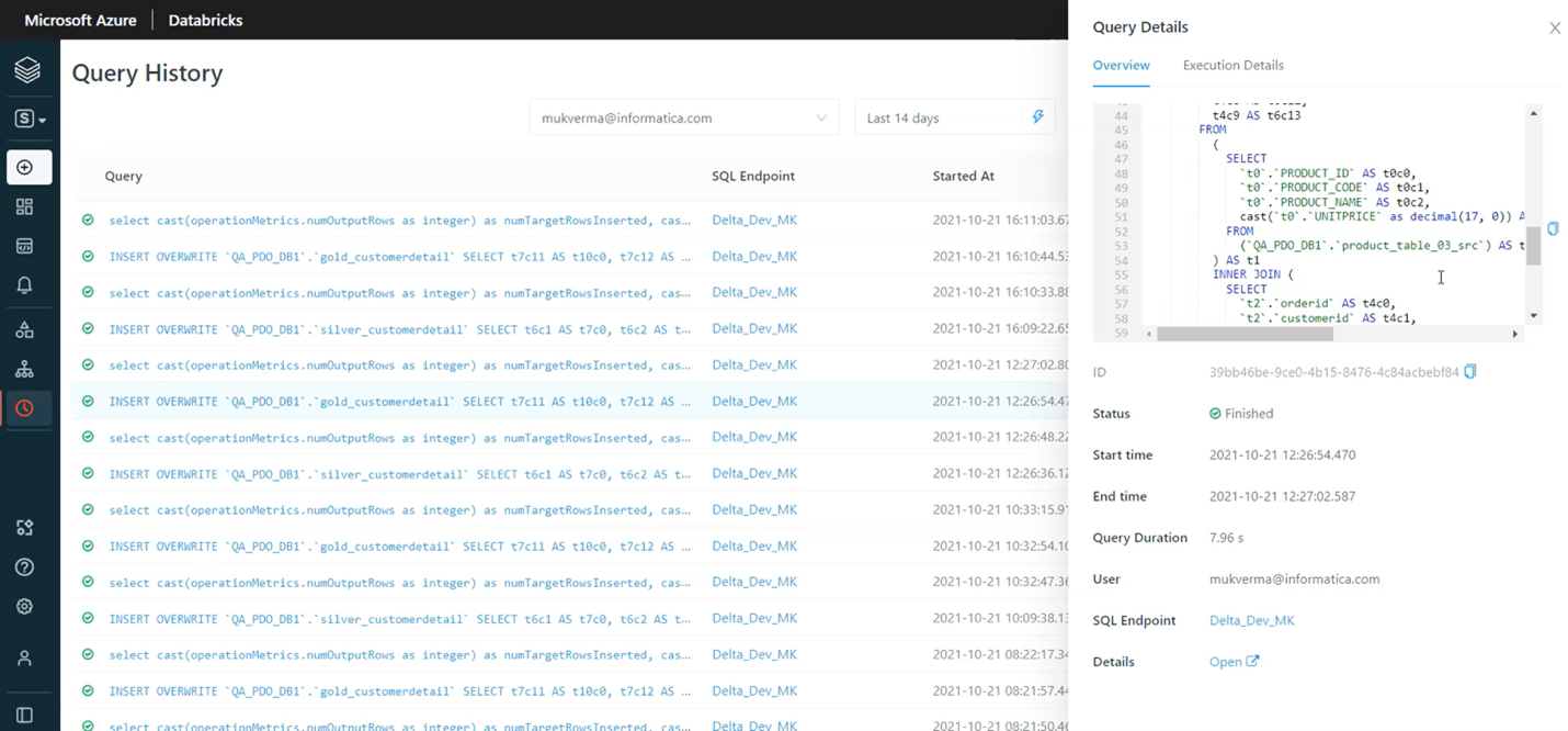 Figura 4: A consulta resultante é executada nativamente no Databricks SQL.